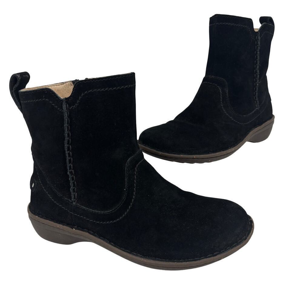 UGG Neevah Ankle Boot Womens Size 7 Black Suede Sheepskin Lined Side Zip